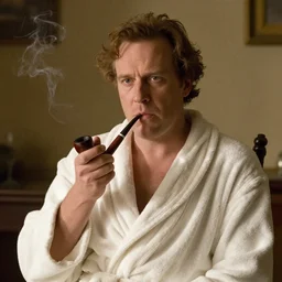 friedrich nietzsche appearing in the movie the big lebowski as the dude, wearing a bathrobe, holding cigarette pipe