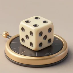 a 3D render of an ivory dice in a turn table at 0 degrees. Unreal Engine. UE5. Vray. Arnold render. Octane Render.