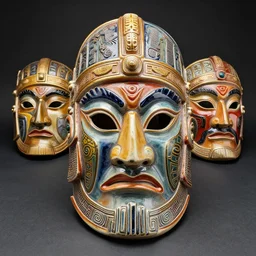 4 k photo of a colorful warrior knight mask made of ceramic carved by h. r. giger