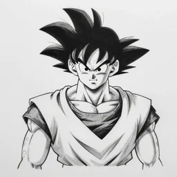Goku by Kentaro Miura, black and white paper sketch, dark fantasy,