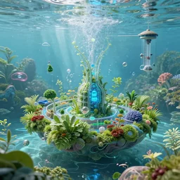 hyperrealistic artwork sustentability science water resmicrobiome technologies for disruptive creation sci cyberpunk nature! photography futures