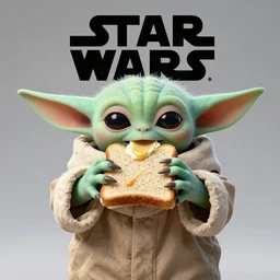 star wars grogu!!! eating a sandwich, studio portrait