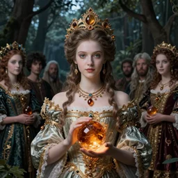 a masterpiece ultrarealistic ultradetailed portrait of incredibly beautiful princess with amber orb of power. baroque renaissance. in the night forest. medium shot, intricate, elegant, highly detailed. by stanley artgerm lau, wlop, rossdraws, james jean, andrei riabovitchev, marc simonetti, background by james jean, light by julie bell, porcelain skin. global illumination. vfx