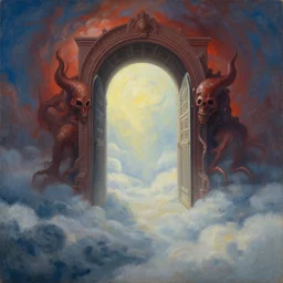 realistic painting of a portal between heaven and hell by michael whelan, ultra realistic, 8 k, mesmerizing, aesthetic, beautiful