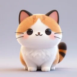 a cute kawaii toy calico cat orange white and black fluffly, 3 d render, octane, weta, ilm