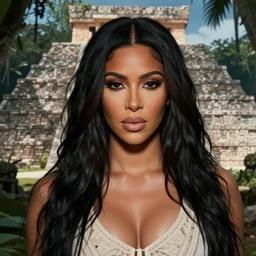 detailed portrait of kim kardashian in mayan pyramid jungle ruins by rudolf ernst, john frederick lewis, jean - leon gerome