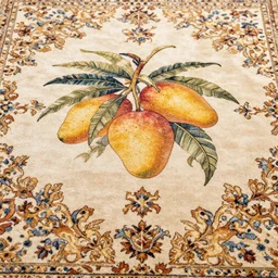 closeup photo rug with an intricate mango fruits ornament, a flemish baroque, trending on pinterest, ornate, intricate, full frame