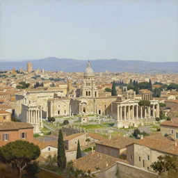 view of a ancient roman city, high detail oil painting, landscape