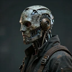 a rugged engineer man with cybernetic enhancements, detailed mask, scifi character portrait by greg rutkowski, esuthio, craig mullins, 1 / 4 headshot, cinematic lighting, dystopian scifi gear, gloomy, profile picture, mechanical, half robot, implants, steampunk