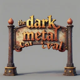 3d sculpt of an arched sign for a circus called 'the dark metal carnival', red dead redemption2, artstaton, digital illustration