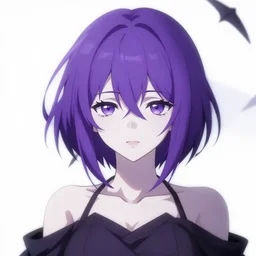 Beautiful grown up anime girl as a evil witch with purple short hair , pale skin, artstation , 4K , Highly detailed , high quality , drawn by Yusuke Murata