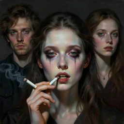 portrait, nightmare anomalies, cigarettes by dariusz zawadzki, kenneth blom, mental alchemy, james jean, pablo amaringo, naudline pierre, contemporary art, hyper detailed