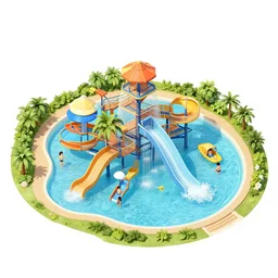 isometric view of a water park, ultra detailed