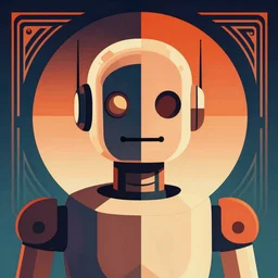 robbie the robot, forbidden planet, retro futurism, half portrait by stanley artgerm, dramatic lighting, ilya kuvshinov, trending on artstation, flat colour, geometric curves, gradient filter, pleasing tone colours, art deco patterns