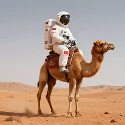 3d render of astronaut riding a camel on mars