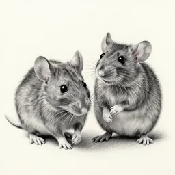 a beautiful pencil drawing of exactly two!!! mice; masterpiece; extremely highly detailed; ultra-realistic; trending on artstation