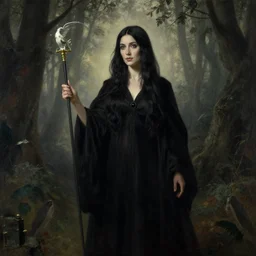 a beautiful, dark sorceress, by Edgar Maxence, Ross Tran and  Jules Bastien-Lepage