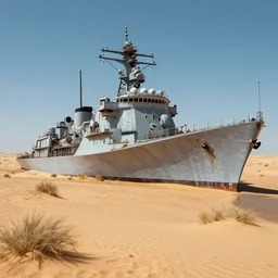 a scenic view of an abandoned american cruiser at desert, high details, by james gurney and peter mohrbacher, trending on arstation