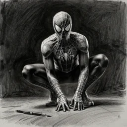 donald glover as spider man, by weta digital, by weta fx, illustration, graphite, fountain pen, still - life, concept art, digital art, cinematic, wide angle, tones of black in background