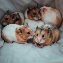 photo of a two hamsters laying in a bed, cinematic color grading, various poses, soft light, faded colors, well framed, sharp focus, 8 k