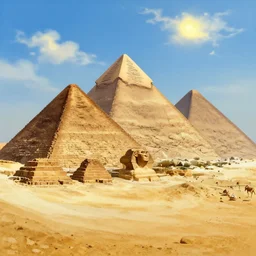 the pyramids of giza by thomas kinkade, moebius and makoto shinkai