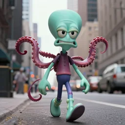 A badass photo of squidward tentacles walking in new york, hyper detailed, award winning photography, perfect faces