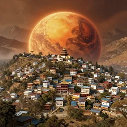 Dharamshala!!! on Mars!!!!!, exterior wide shot, volumetric, epic, cinematic, highly detailed, intricate, by Raphael Lacoste, Eddie Mendoza, Alex Ross, Pilar Gogar, matte painting, 8K HDR