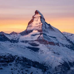 an abstract representation of the matterhorn in winter, sunset, artstation, fc basel