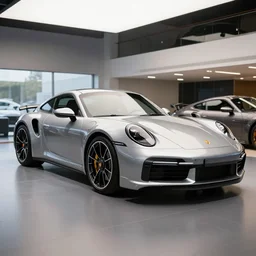 car showroom, full image, concept for a german muscle car inspired by a Porsche 911 Turbo S