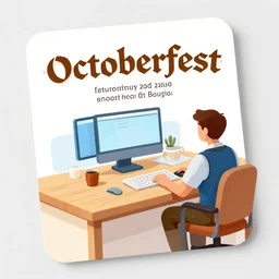 large computer table octoberfest invite card, man sitting in front of computer, angry, screaming, many beer bottles, drunk, photoshoot, 4 k, hyper realistic, natural, highly detailed, digital illustration, trending in artstation, classical painting, smooth, sharp focus art by ilya repin
