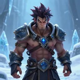 sylas, the shackled, from league of legends, riot games, frozen ice, snow in the background, 3 d render, ue 5, trending on artstation, deviantart, anger, mystery, intricate details, by marie magny, wlop