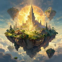 post apocalyptic floating islands, digital art, very beautiful, fantasy, sharp focus, detailed, bloom, by greg rutkowski, alphonse mucha