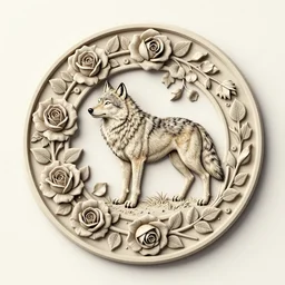beautiful decorative ornament fibonacci rhythms, spirit wolf, classical ornament, roses, rose petals, leaves, stems, highly detailed etching, rendered in octane