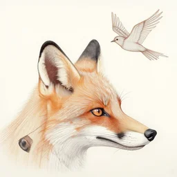 thin long continuous lines form fox head and flying bird by victo ngai