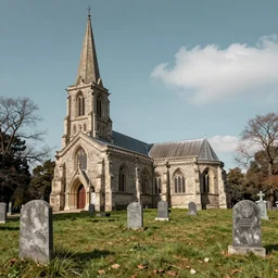 church and graveyard, surrealistic collage art