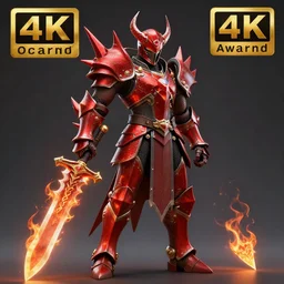 hell knight with red spiky with flaming sword, highly detailed, 4 k, hdr, award - winning, octane render, artstation