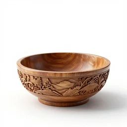 carved wooden decorative bowl of potpourri, clean 3d render, octane render, isolated on a pure white background, centered, entire object in frame, sharp focus, soft studio lighting