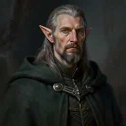 Portrait of a tall middle aged elf wearing a cloak, detailed face, fantasy, highly detailed, cinematic lighting, digital art painting by greg rutkowski