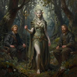 beautiful oil painting with high detail of a female Druid tiefling from dungeons and dragons in the forest by artgerm and greg rutkowski and thomas kinkade