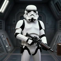 flik ( a bug's life 1 9 9 8 ) is a stormtrooper, holding a blaster, in a still of star wars episode iv a new hope ( 1 9 7 7 ), by george lucas, death star scifi corridor