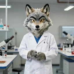 wolf mascotte dressed as a scientist by anna nikonova
