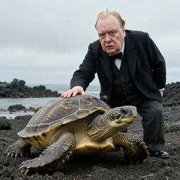 An astonished Winston Churchill discovers the first turtle ever in Galapagos, national geographic, BBC, XF IQ4, f/1.4, ISO 200, 1/160s, 8K, RAW, unedited, face retouched