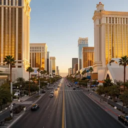 las vegas in the future, city streets, golden hour, perspective artwork, photorealism