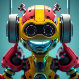 stylish colorful cyberpunk happy robot, art style by zdzisaw beksinski & hsiao - ron cheng, character concept art, unreal engine render, digital illustration, sharp, intricate detail, volumetric light, ray tracing, soft light, claymation style, symmetric, acrylic on canvas, pinterest, artstation, behance