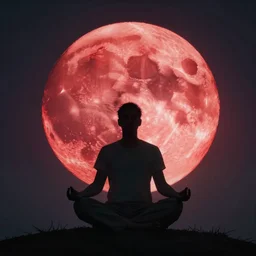 meditation on the background of a huge crimson moon, by wayne barlowe