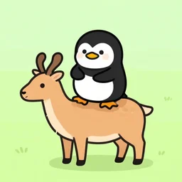 penguin riding a gazelle, simple cartoon style