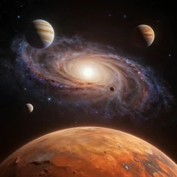 otherwordly space pov from mars with few planets and alot of stars hyperrealistic, galaxy, octane render, 3 d, unreal engine 5 render, realistic, photorealistic
