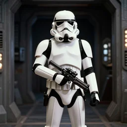 flik ( a bug's life 1 9 9 8 ) is a stormtrooper, holding a blaster, in the death star corridor, in a still of star wars episode iv a new hope ( 1 9 7 7 )