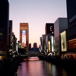 landscape view of Osaka Dotonbori at sunset in 1965