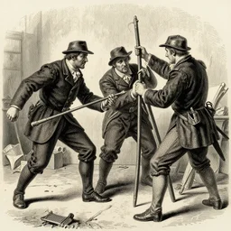 luddites trying to destroy an image generator, digital art, sharp detail, 1 9 th century